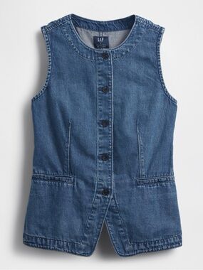 GAP UltraSoft Denim Longline Vest – Dark Wash – Size S